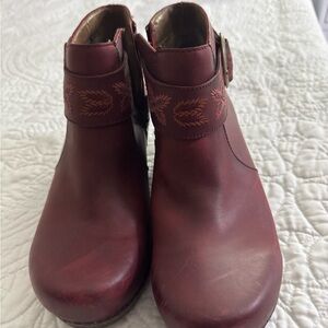 Dansko Maroon Ankle Boots with Embroidered Design